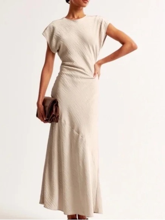 Abercrombie & Fitch Dresses & Skirts - NWT Abercrombie & Fitch Crinkle Satin Maxi Dress - Cream Tan Beige